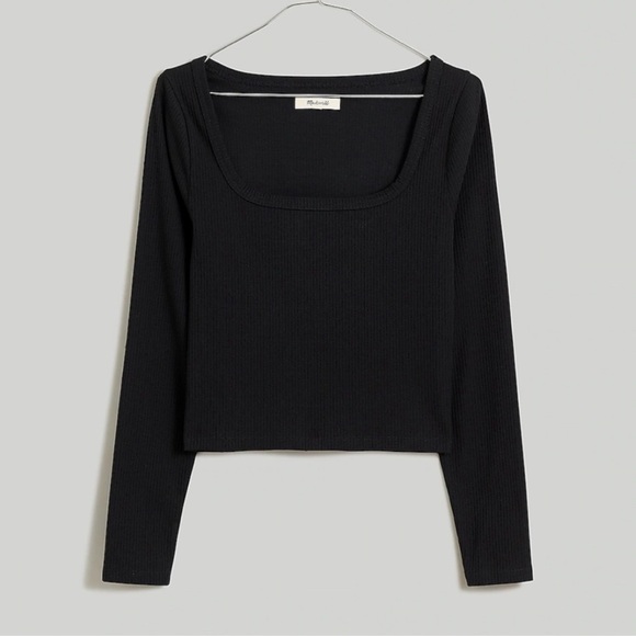 Madewell Square-Neck Long-Sleeve Crop Tee in Sleekhold black - Picture 1 of 1